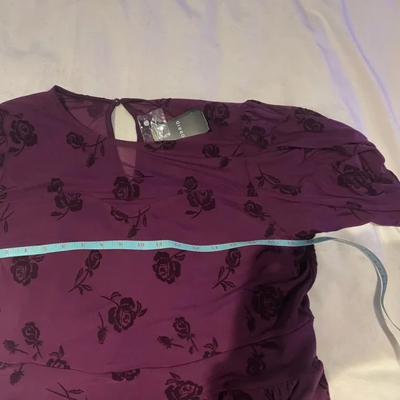 Torrid Deep Purple Floral Fit & Flair Midi Dress With Bell Sleeves.  NWT - Picture 5 of 7